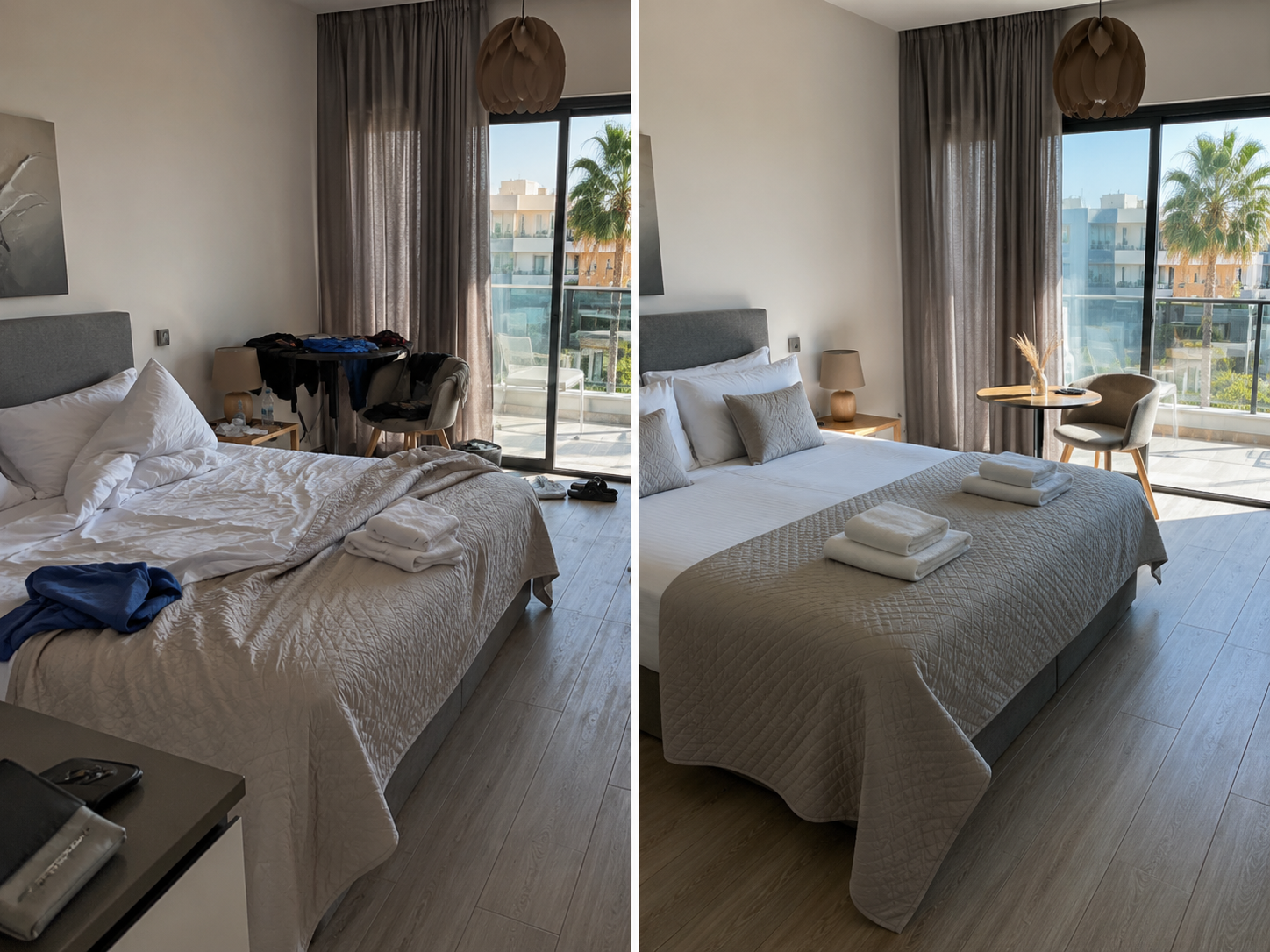 Airbnb bedroom before and after cleaning