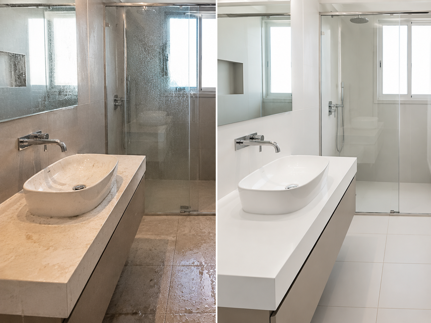 Bathroom before and after cleaning