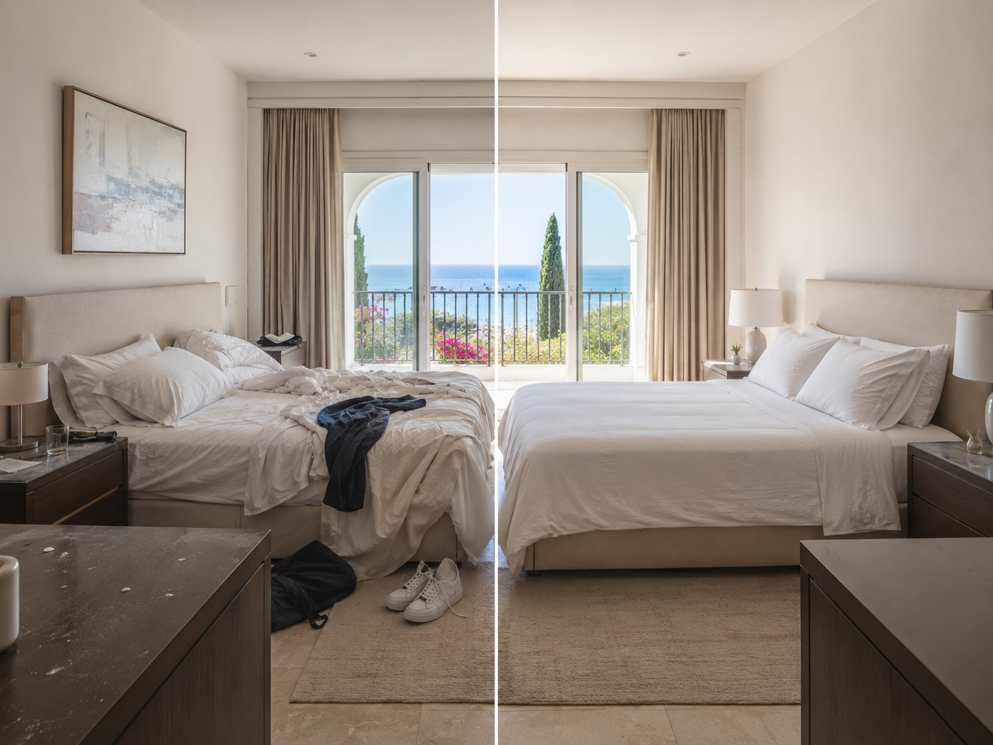 Bedroom before and after cleaning