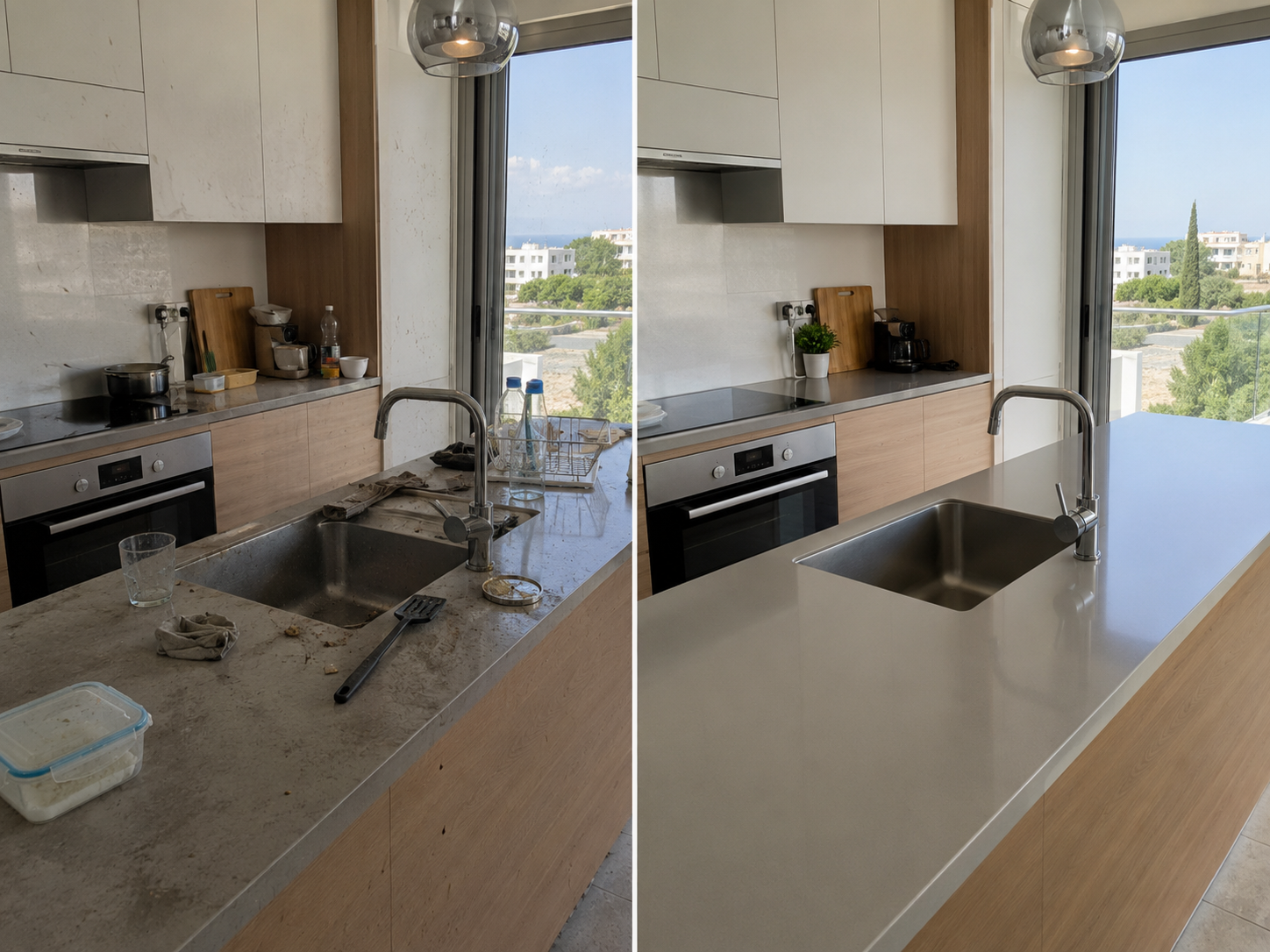 Kitchen before and after cleaning